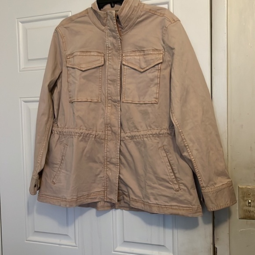 Style&co tan beige colored mocha rose core jacket with drawstring